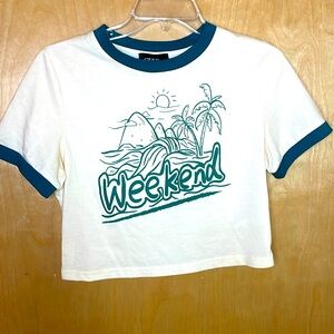 Cider weekend contrasting trim short sleeve top size L